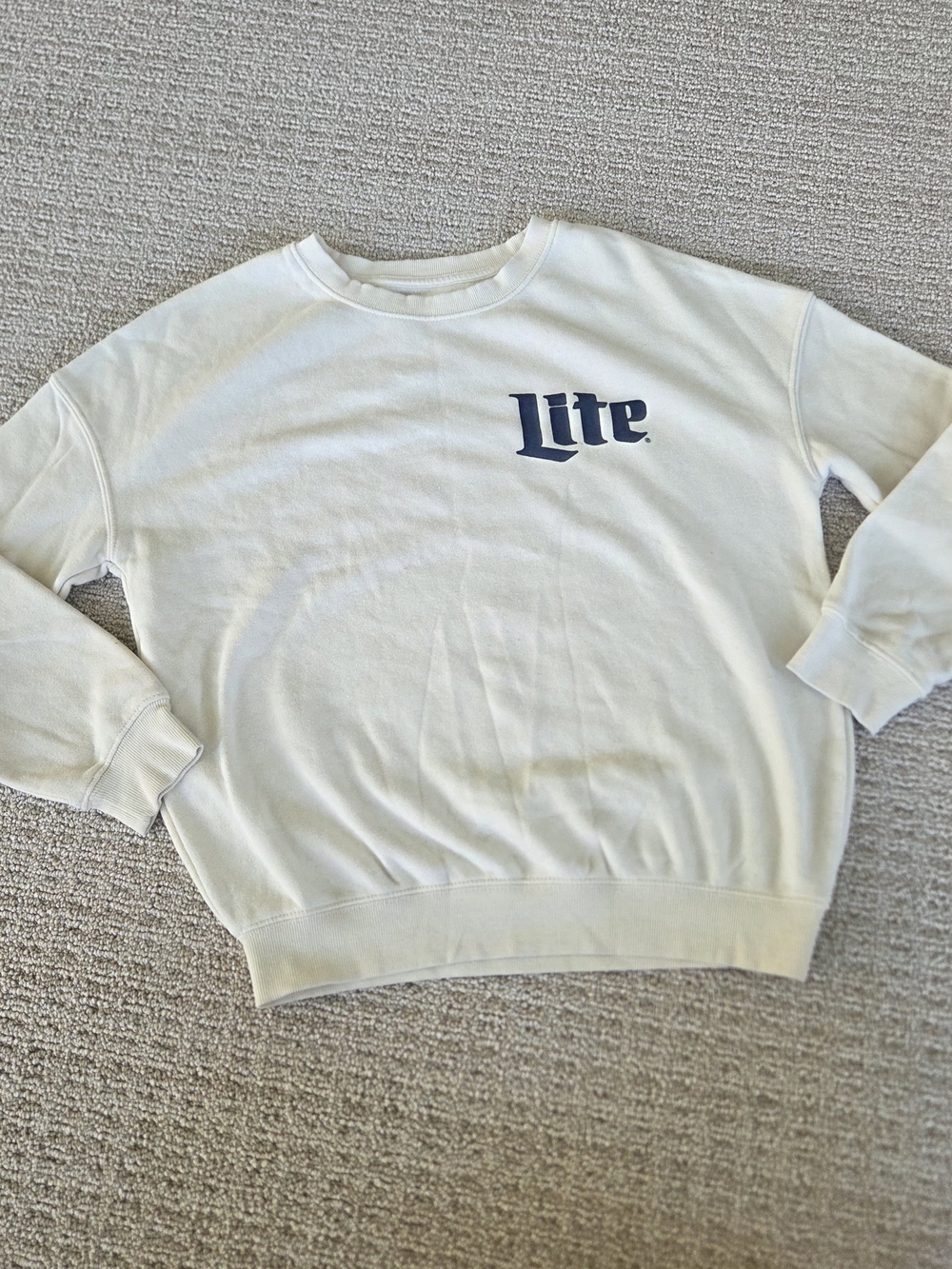 Crewneck Sweatshirt with 'Lite' Chest Logo in Cream